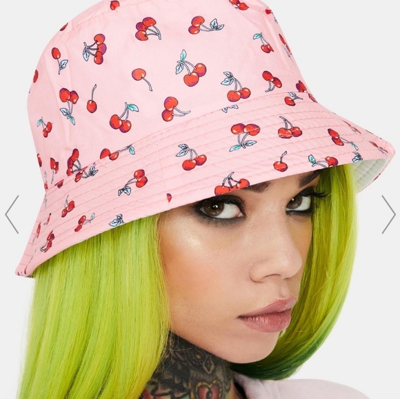Dolls Kill Accessories - Sweet Treat Pink Cherries Bucket Hat NWT